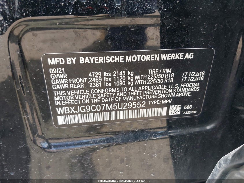 2021 BMW X1 xDrive28I VIN: WBXJG9C07M5U29552 Lot: 45283467