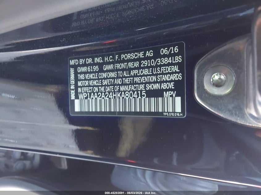 2017 Porsche Cayenne Platinum Edition VIN: WP1AA2A24HKA80415 Lot: 45283591