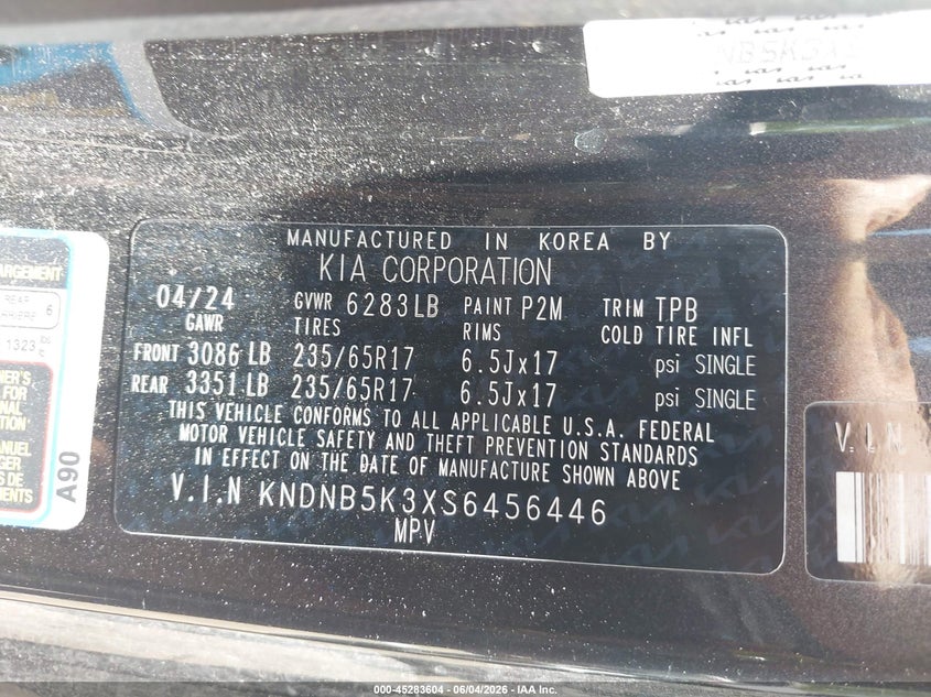 KIA CARNIVAL MPV 2025 VIN KNDNB5K3XS6456446