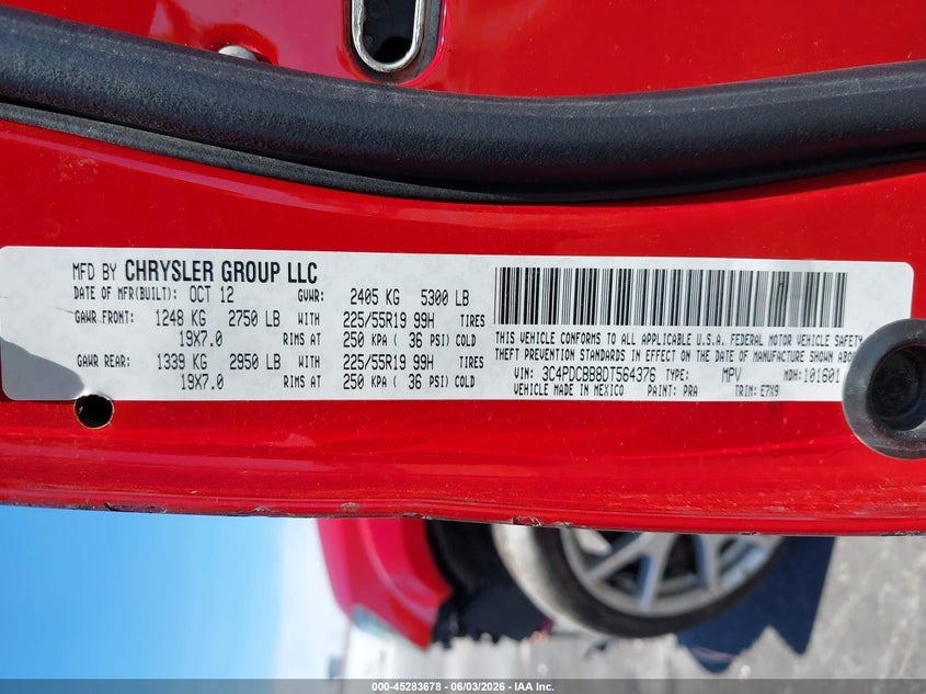 2013 Dodge Journey Sxt VIN: 3C4PDCBB8DT564376 Lot: 45283678