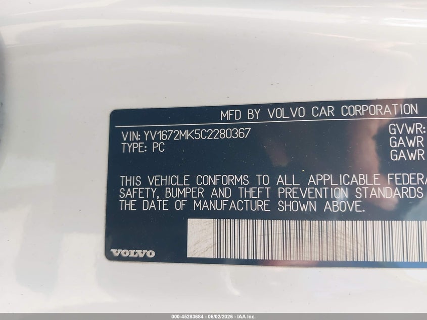 2012 Volvo C30 2.5 T5 T5 Platinum T5 Premier Plus T5 R-Design T5 R-Design Platinum T5 R-Design Premier Plus white Lot 111045283684 Vin YV1672MK5C2280367