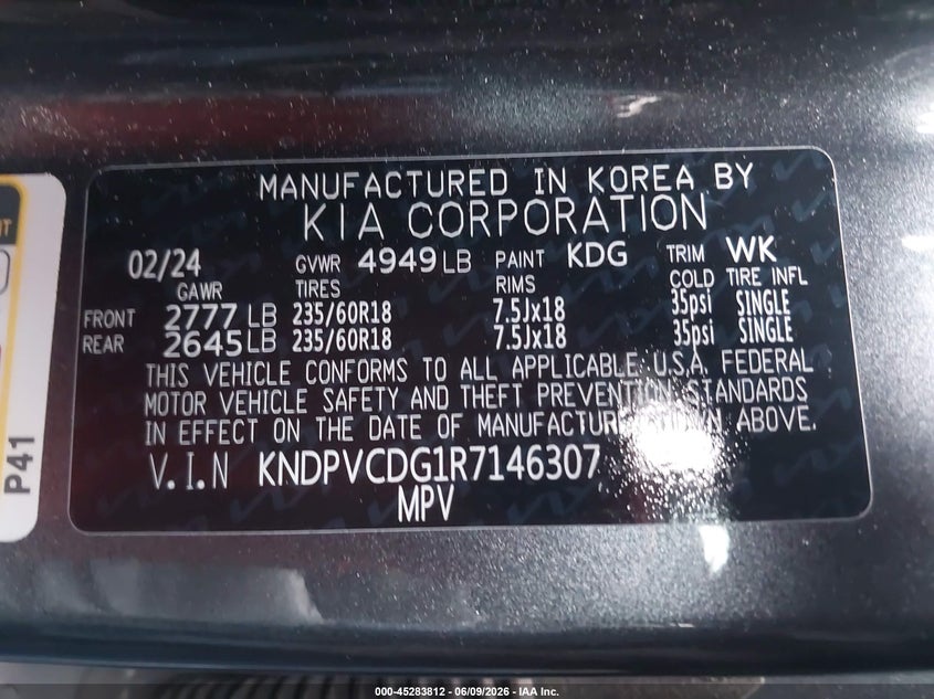 2024 KIA SPORTAGE HYBRID 1.6L I-4 DI, DOHC, V(VIN: KNDPVCDG1R7146307