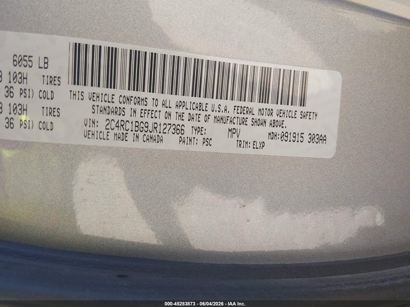 2018 Chrysler Pacifica Touring L VIN: 2C4RC1BG9JR127366 Lot: 45283873