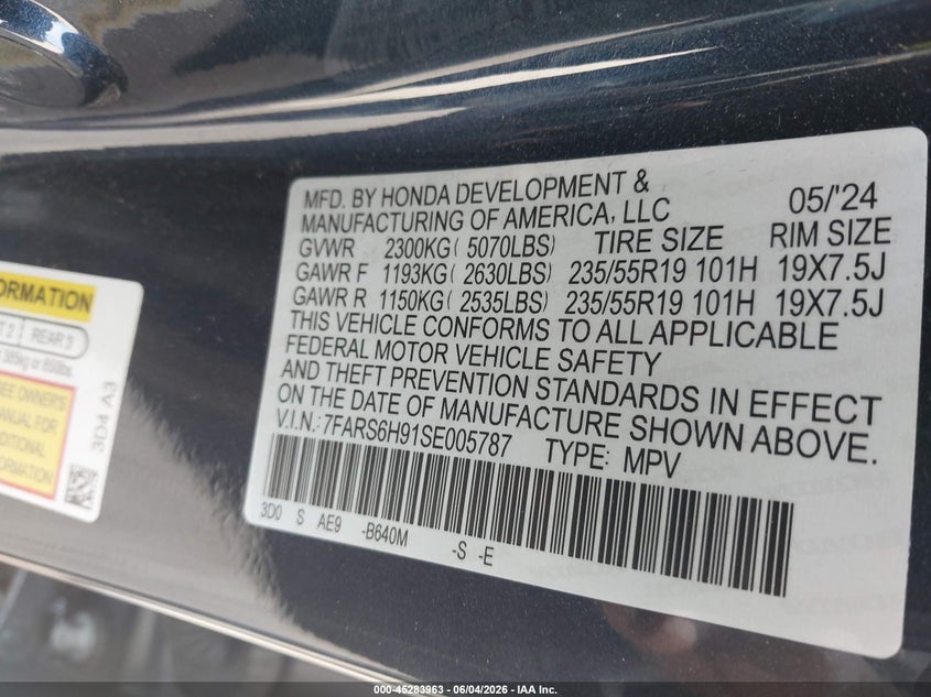2025 Honda Cr-V Hybrid Sport Touring VIN: 7FARS6H91SE005787 Lot: 45283963