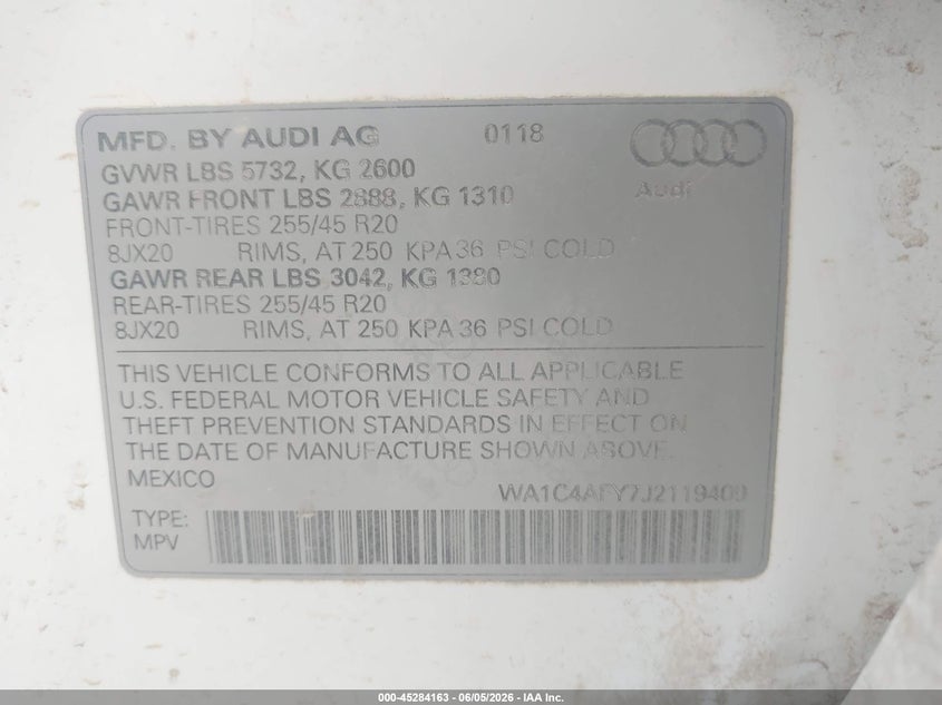 2018 Audi Sq5 3.0T Premium Plus VIN: WA1C4AFY7J2119409 Lot: 45284163