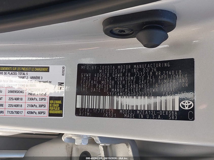 2026 TOYOTA COROLLA(VIN: 5YFS4MCE6TP272333