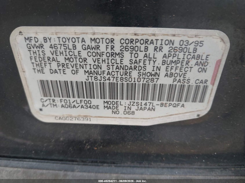 1995 Lexus Gs 300 VIN: JT8JS47E8S0107287 Lot: 45284211