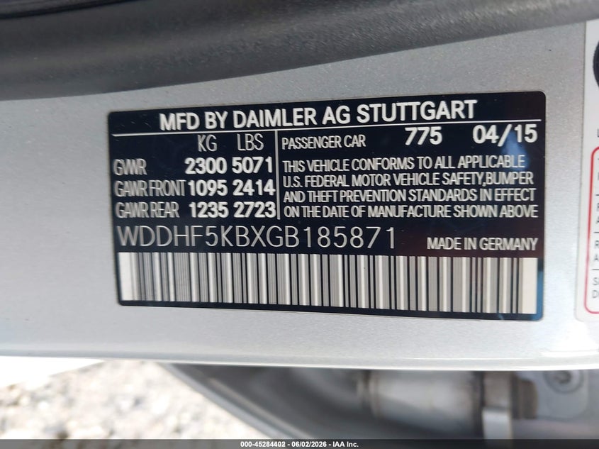 2016 Mercedes-Benz E 350 VIN: WDDHF5KBXGB185871 Lot: 45284402