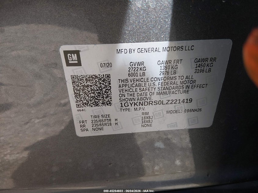 2020 Cadillac Xt5 Awd Premium Luxury VIN: 1GYKNDRS0LZ221419 Lot: 45284603