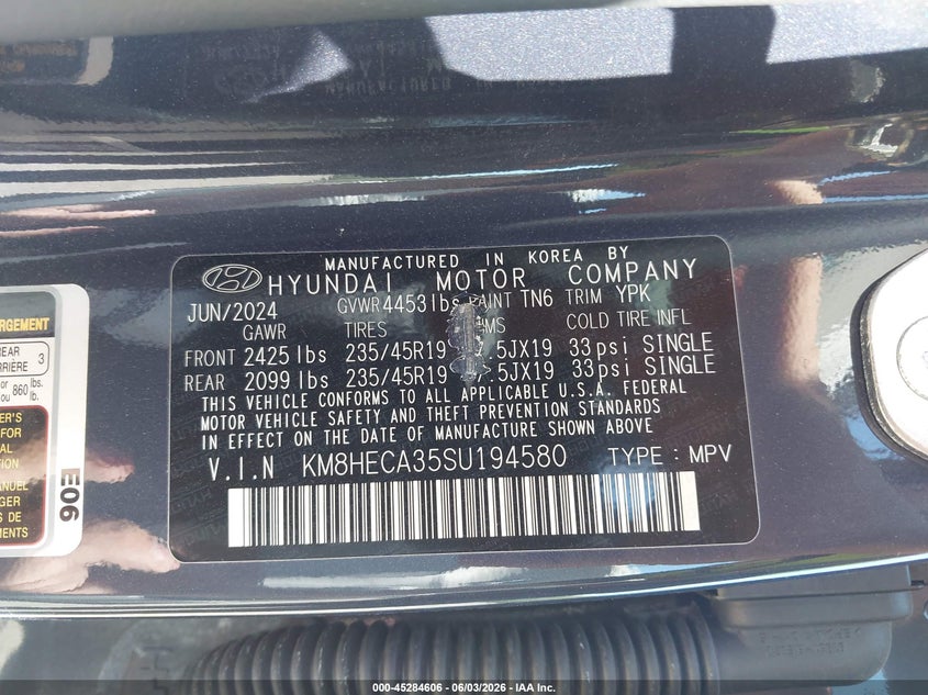 2025 Hyundai Kona Limited VIN: KM8HECA35SU194580 Lot: 45284606