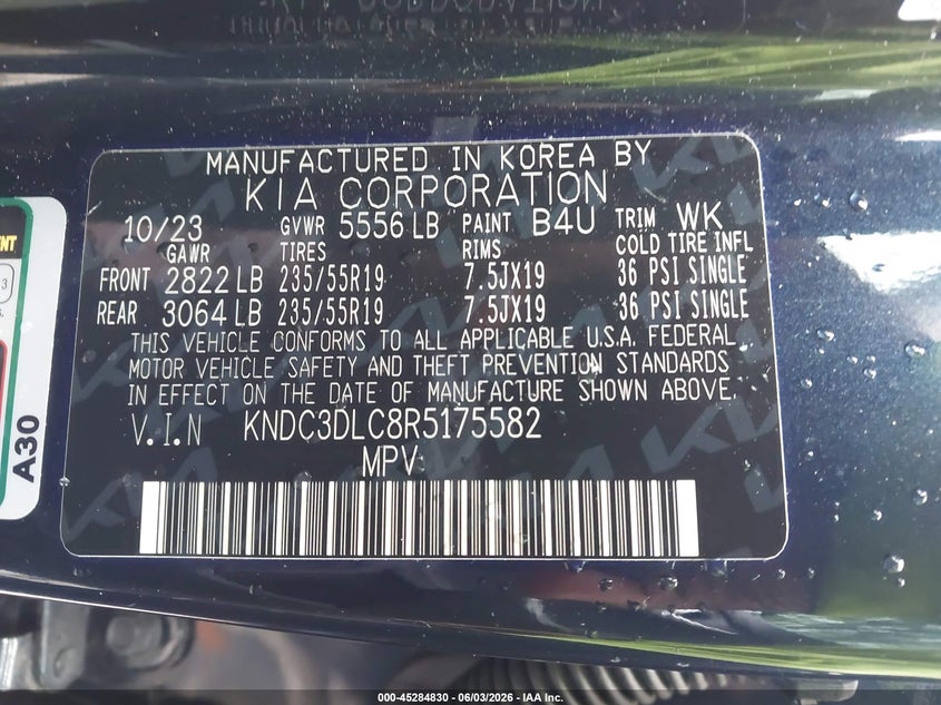 2024 Kia Ev6 Light Long Range VIN: KNDC3DLC8R5175582 Lot: 45284830