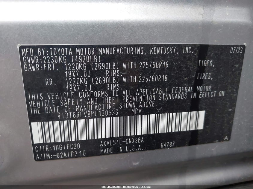 VIN 4T3T6RFV8PU130536 2023 TOYOTA RAV4 HYBRID SE