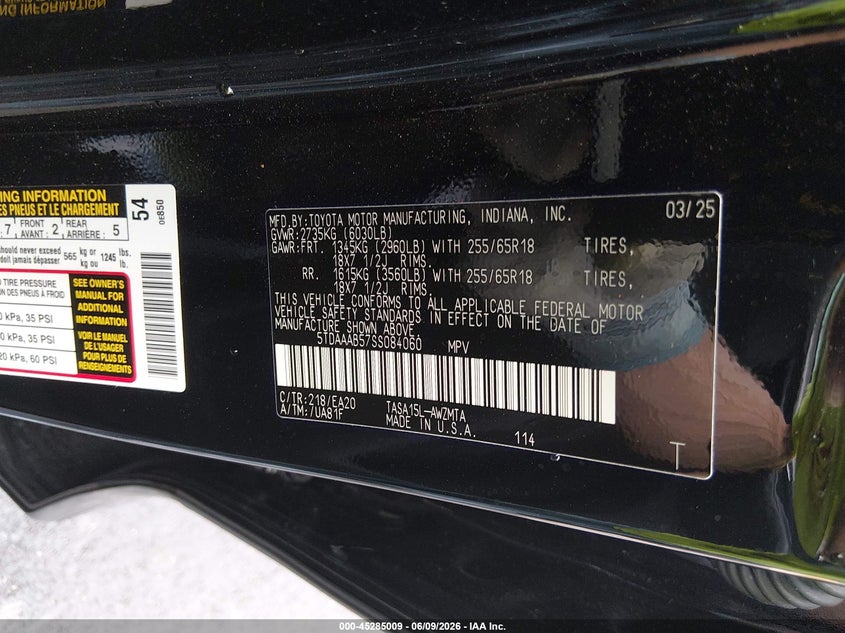 2025 TOYOTA GRAND HIGHLANDER 2.4L I-4 DI, DOHC, V(VIN: 5TDAAAB57SS084060