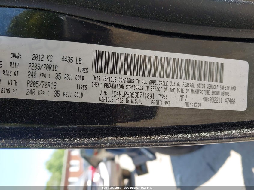 2016 Jeep Patriot Sport VIN: 1C4NJPBA9GD711801 Lot: 45285042