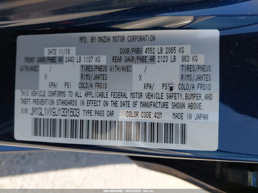 2018 Mazda Mazda6 Signature VIN: JM1GL1XY9J1331503 Lot: 45285062