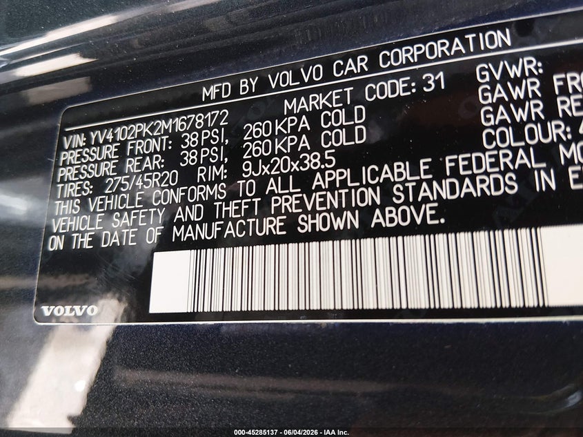 2021 Volvo Xc90 T5 Momentum 7 Passenger VIN: YV4102PK2M1678172 Lot: 45285137