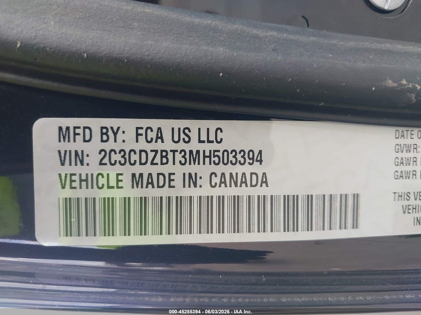 2021 Dodge Challenger R/T VIN: 2C3CDZBT3MH503394 Lot: 45285394