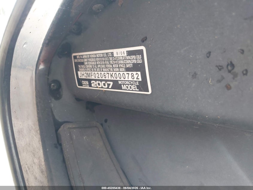 2007 Honda Cn250 VIN: JH2MF02067K000782 Lot: 45285436