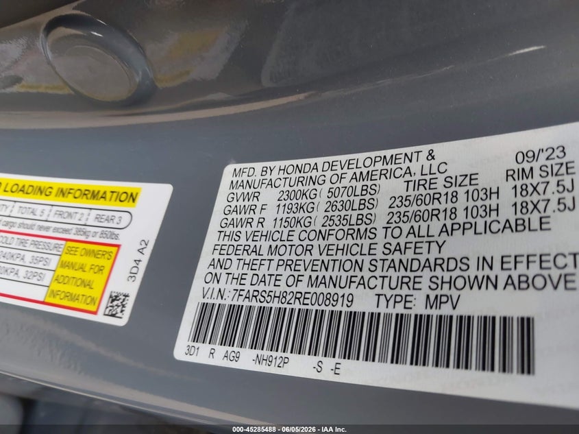2024 HONDA CR-V HYBRID 2.0L I-4 DI, DOHC, V(VIN: 7FARS5H82RE008919