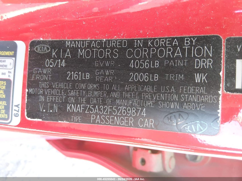 2015 Kia Forte Sx VIN: KNAFZ5A32F5269874 Lot: 45285543