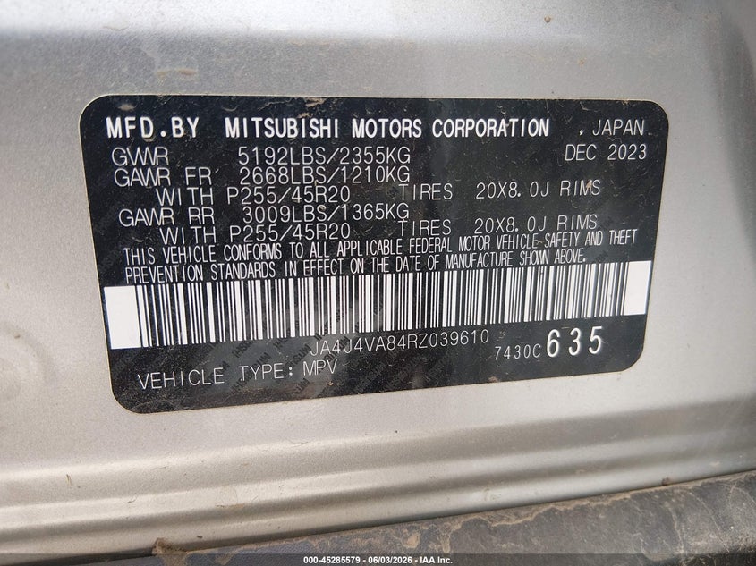 2024 Mitsubishi Outlander Se 2.5 S-Awc/Se Black Edition S-Awc/Se Black Edition W/Pano Roof S-Awc/Se Ralliart S-Awc VIN: JA4J4VA84RZ039610 Lot: 45285579