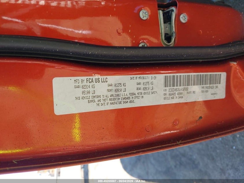 2020 Dodge Charger Sxt Rwd VIN: 2C3CDXBG9LH167692 Lot: 45285587