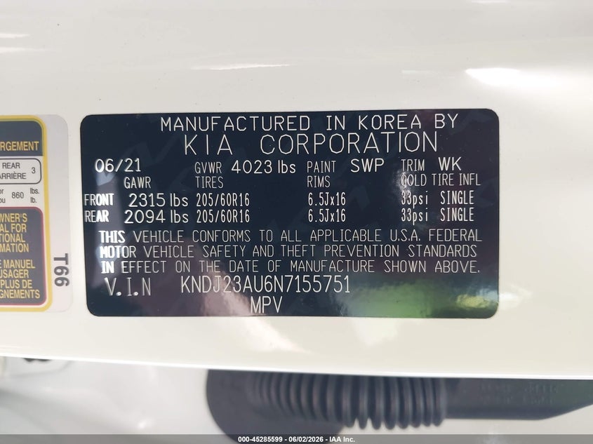 2022 Kia Soul Lx VIN: KNDJ23AU6N7155751 Lot: 45285599