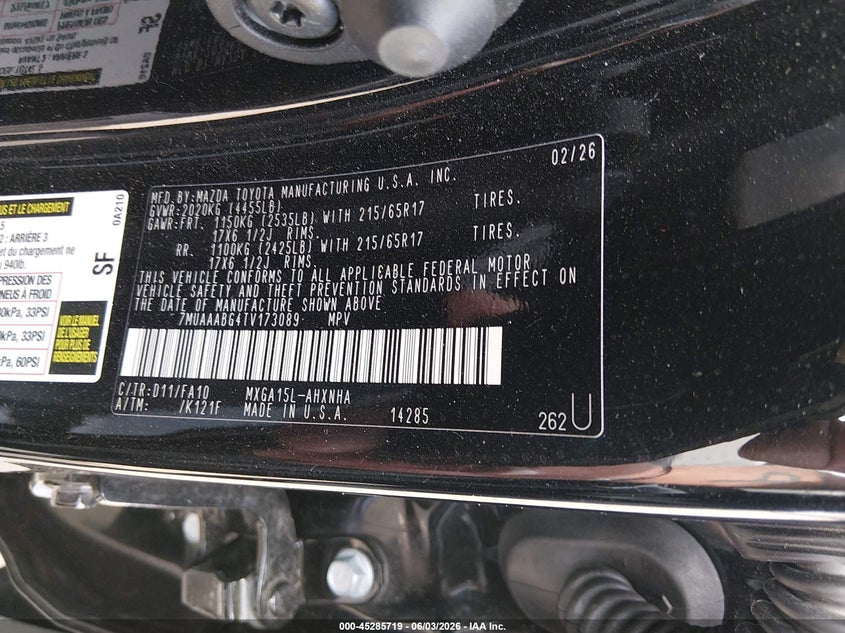 2026 Toyota Corolla Cross L VIN: 7MUAAABG4TV173089 Lot: 45285719