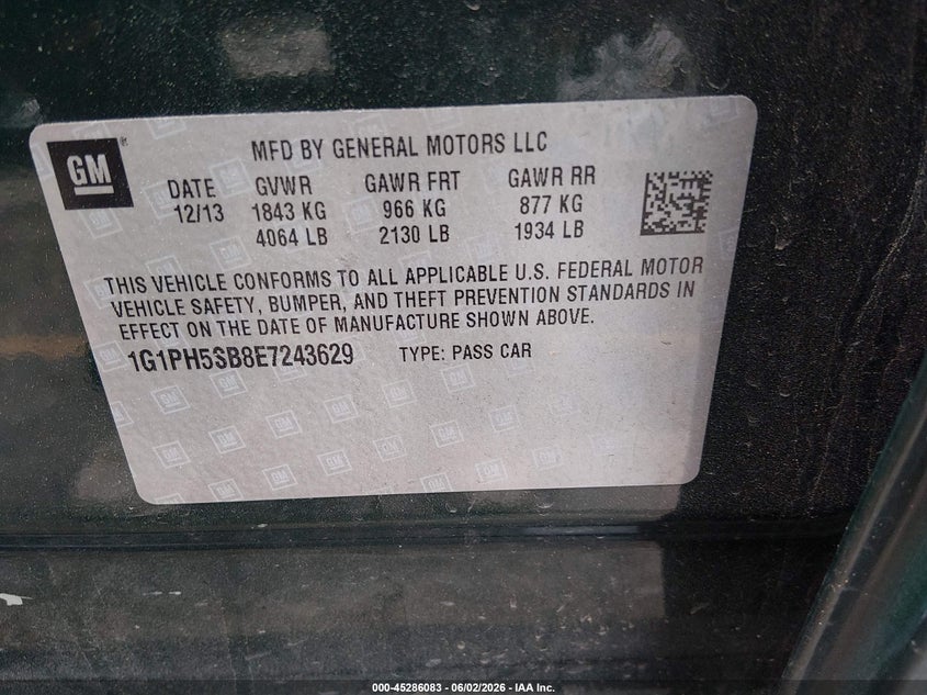2014 Chevrolet Cruze Eco Auto VIN: 1G1PH5SB8E7243629 Lot: 45286083