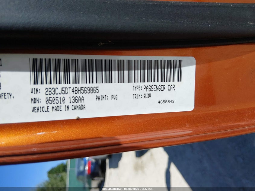 2011 Dodge Challenger R/T VIN: 2B3CJ5DT4BH569865 Lot: 45286150