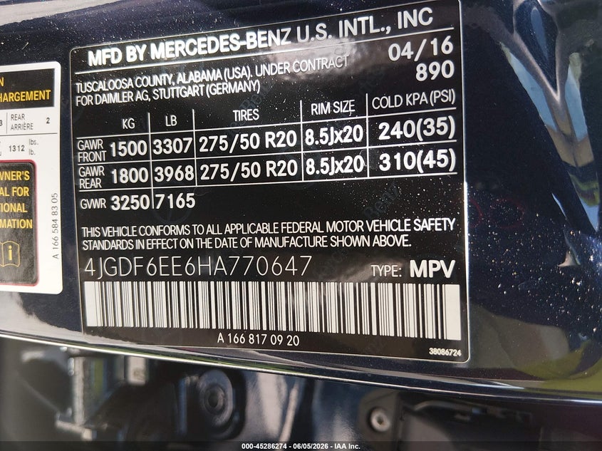 2017 Mercedes-Benz Gls 450 4Matic VIN: 4JGDF6EE6HA770647 Lot: 45286274