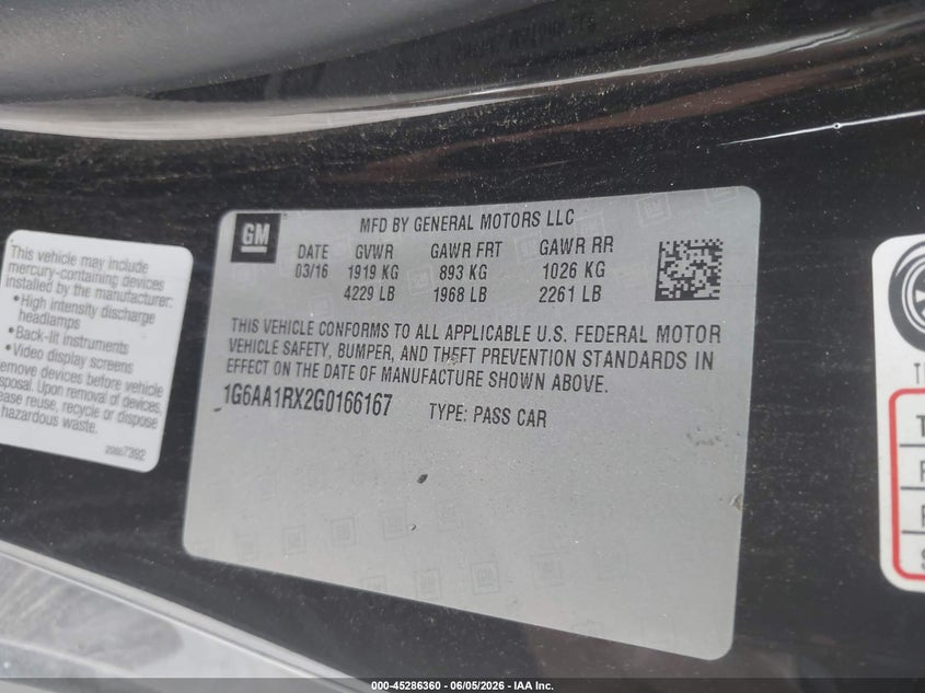 2016 Cadillac Ats Standard VIN: 1G6AA1RX2G0166167 Lot: 45286360