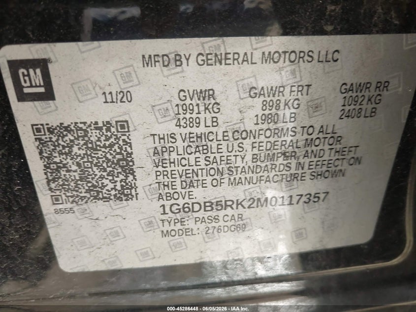2021 Cadillac Ct4 Premium Luxury VIN: 1G6DB5RK2M0117357 Lot: 45286448