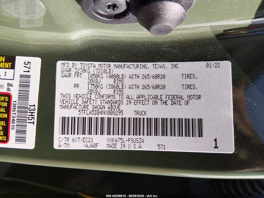 2022 Toyota Tundra Sr5 VIN: 5TFLA5DB4NX008295 Lot: 45286616