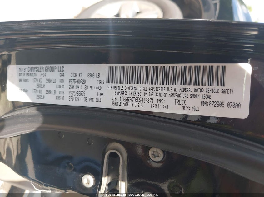 2014 Ram 1500 Big Horn VIN: 1C6RR7GT0ES417871 Lot: 45286640
