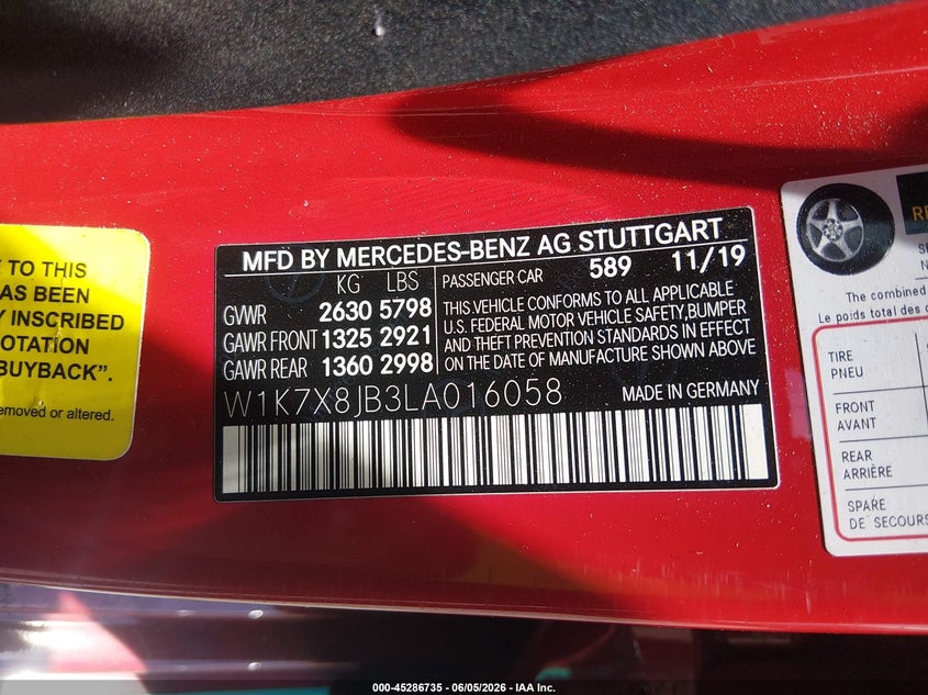 2020 MERCEDES-BENZ AMG GT 63 4-DOOR COUPE 4.0L V-8 DI, DOHC, V(VIN: W1K7X8JB3LA016058