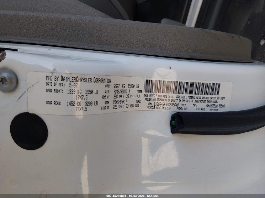 2007 Jeep Grand Cherokee Laredo VIN: 1J8GR48K07C688648 Lot: 45286891