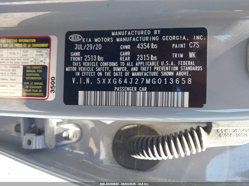 2021 Kia K5 Gt-Line VIN: 5XXG64J27MG013658 Lot: 45286940