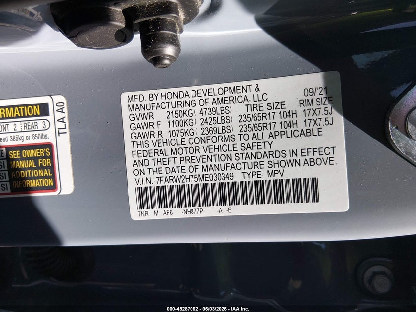 2021 Honda Cr-V Awd Special Edition VIN: 7FARW2H75ME030349 Lot: 45287062