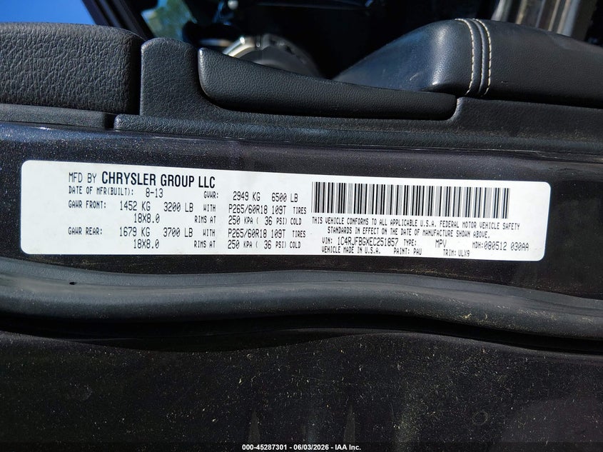 2014 Jeep Grand Cherokee Limited VIN: 1C4RJFBGXEC251857 Lot: 45287301