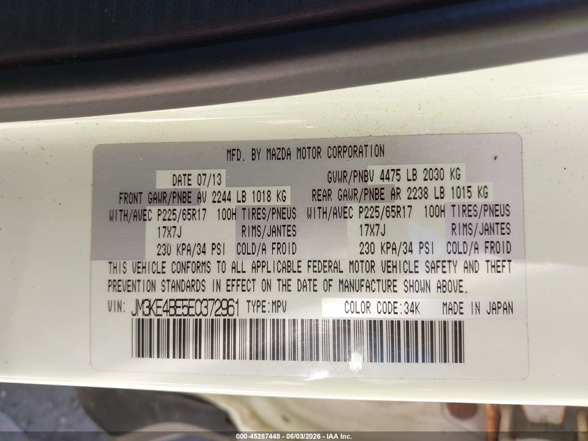 2014 Mazda Cx-5 Sport VIN: JM3KE4BE5E0372961 Lot: 45287448