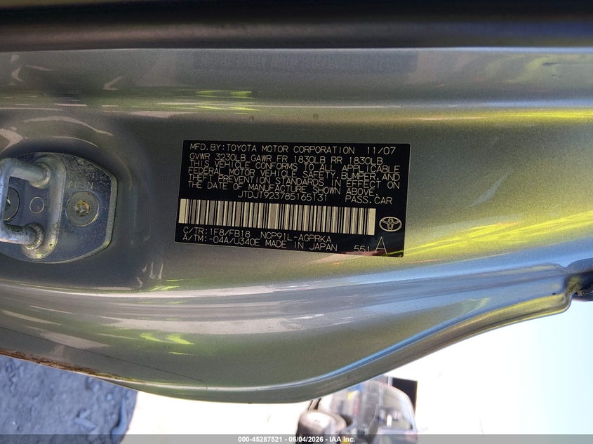 2008 Toyota Yaris VIN: JTDJT923785165131 Lot: 45287521