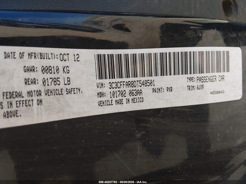 2013 Fiat 500 Pop VIN: 3C3CFFAR8DT548501 Lot: 45287762