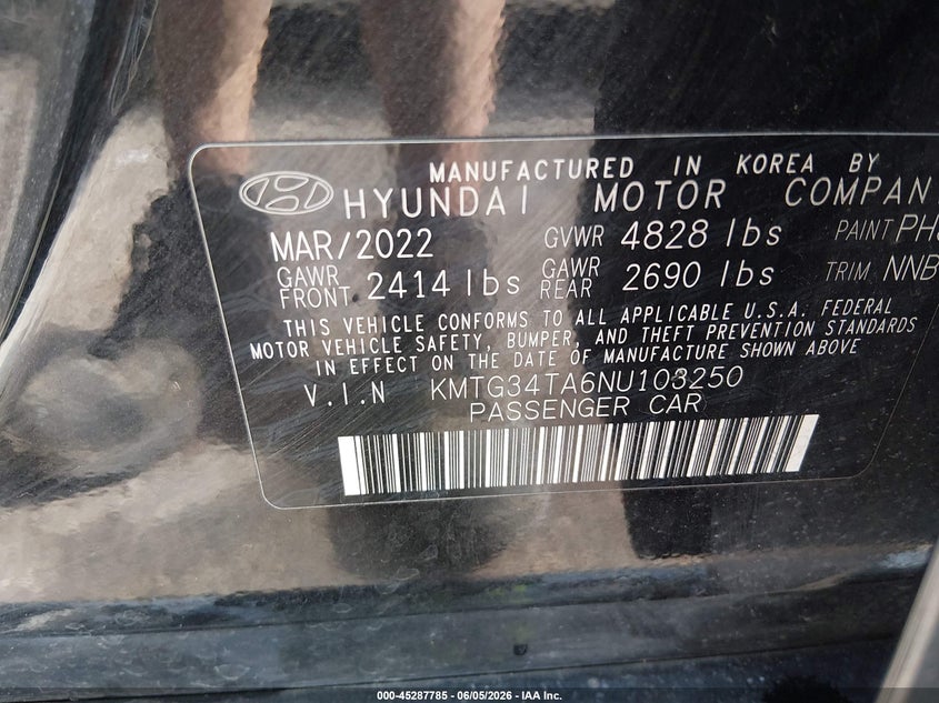 2022 Genesis G70 2.0T Awd VIN: KMTG34TA6NU103250 Lot: 45287785