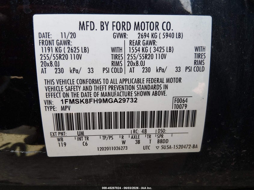 2021 Ford Explorer Limited VIN: 1FMSK8FH9MGA29732 Lot: 45287824