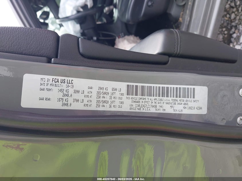2020 Jeep Grand Cherokee Altitude 4X2 VIN: 1C4RJEAG7LC170498 Lot: 45287840