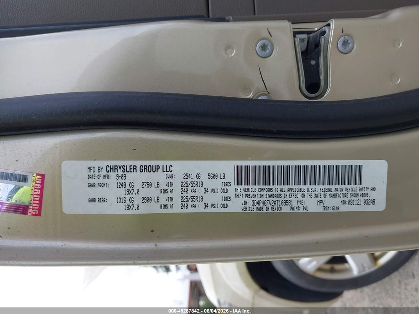 2010 Dodge Journey R/T VIN: 3D4PH6FV2AT109581 Lot: 45287842