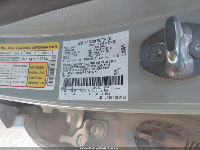 2023 Ford Bronco Sport Big Bend VIN: 3FMCR9B68PRD43377 Lot: 45287863