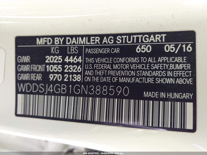 2016 Mercedes-Benz Cla 250 4Matic VIN: WDDSJ4GB1GN388590 Lot: 45287952
