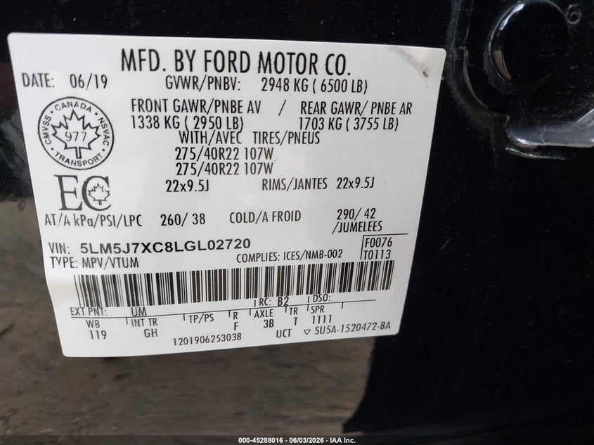 2020 Lincoln Aviator Reserve VIN: 5LM5J7XC8LGL02720 Lot: 45288016